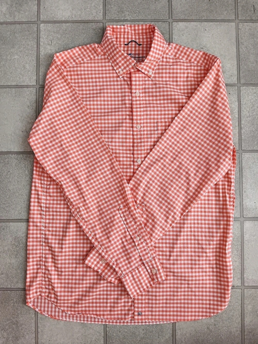 Vineyard Vines On-The-Go Gingham Performance Shirt Orange & White Men's Medium